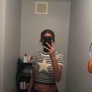 Striped Fuzzy Star Sweater